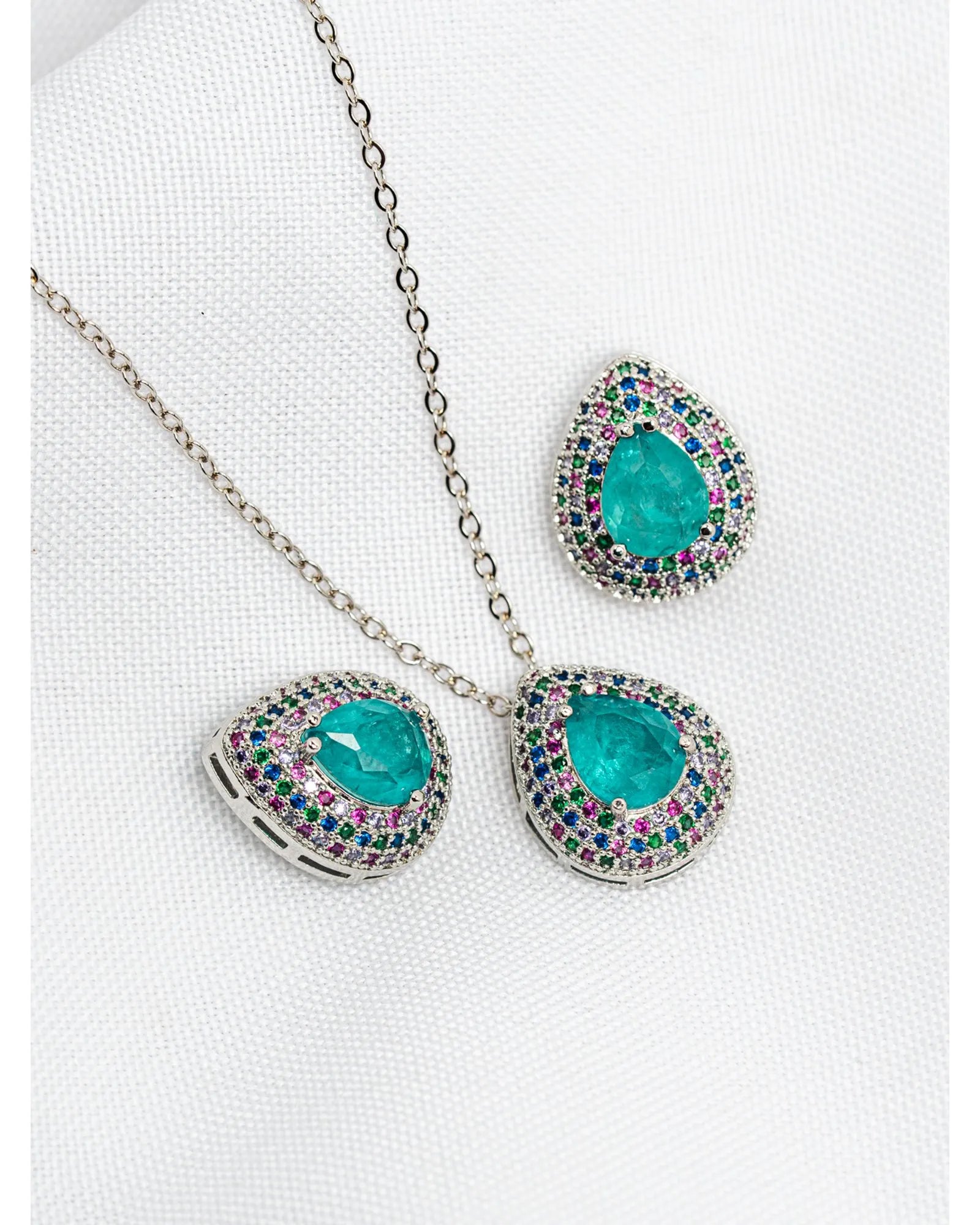 Conjunto de Colar e Brincos Maxi com Gota Verde Turmalina